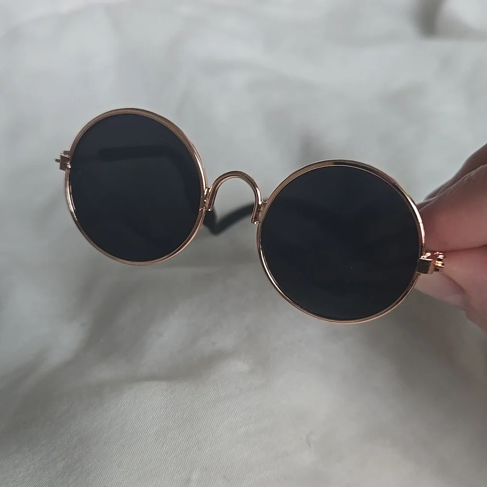 Pet Sunglasses Small Dog Cat UV Protection Round Rose Gold Frame Pet Glasses New